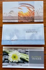 NEU 3 DESIGNER TRAUERKARTEN KLAPPKARTEN + UMSCHLÄGE EDEL KARTEN BEILEIDSKARTEN