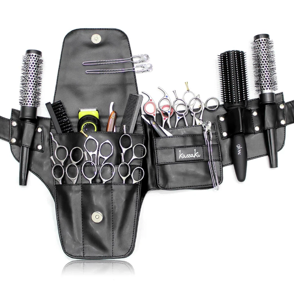 Kassaki Friseur Werkzeuggürtel Scherentasche für Friseure in schwarz