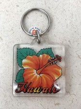 NEW Keychain HAWAII Key Ring Acrylic Fob State Souvenir Hibiscus NOS