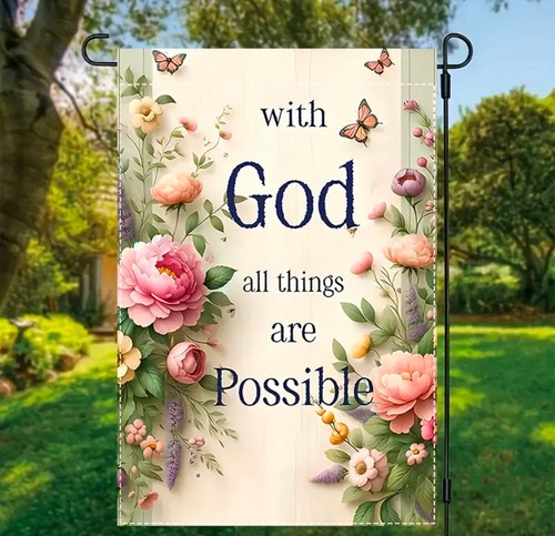 Garden Flag, God all things possible, 12” x 18”, thick Burlap, Double-sided - 第 4/7 張圖片