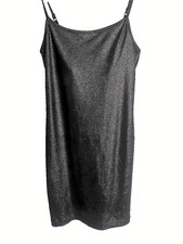 Sparkly black bodycon party dress for women, size small with adjustable straps