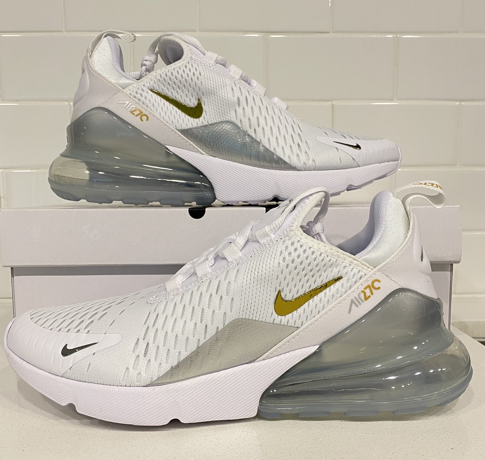 Nike Air Max 270 ESS White Metallic Gold Silver DM3080-100 Women's Size 6.5  | eBay