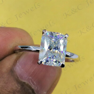 3.5CTW Radiant Cut D Moissanite Solitaire Engagement Ring 14k White Gold Plated