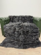 Luxury Gray Fox Fur Blanket Handmade in Greece 90x85 Inches