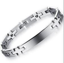 Men Titanium Stainless Steel Pain Relief 37 mm Bar Magnetic Therapy Bracelet 8"