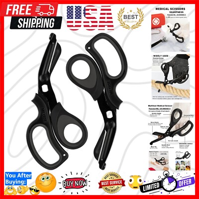 Black 8-inch Trauma Shears - Non-Stick Medical Scissors for All-Purpose