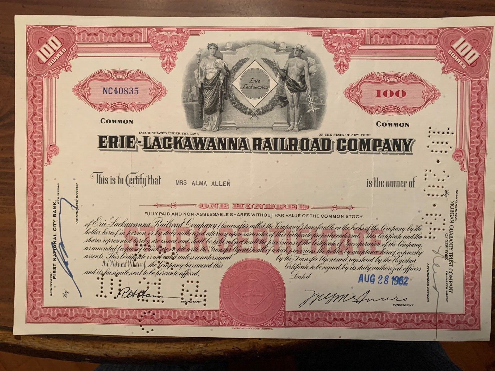 Erie Lackawanna Railroad Common Stock Certificate for 100 Shares Vintage Collectible