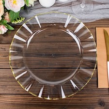 10 CLEAR 11" Round PLASTIC Salad Dinner PLATES Gold Wavy Rim Wedding Party