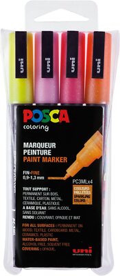 uni-ball 186505 - POSCA Marker mit feiner Rundspitze, 4er Set, Glitter warme Far