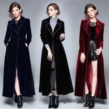 Womens Formal Trench Coat Velvet Maxi Long Overcoat Dress Jacket Pleated Parkas