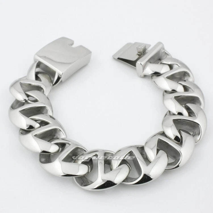 VALENTINO Enorme Bracciale Biker Acciaio Inox Pesante Punk Link Catena Gioielli 5Q008C