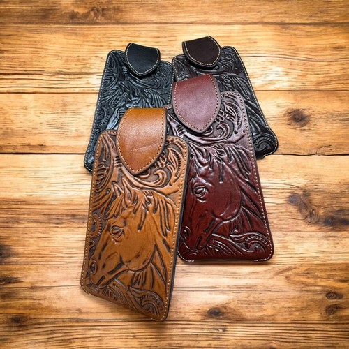 7" HORSE FLORAL POUCH BELT LOOP & CLIP HOLSTER WESTRN LEATHER UNIVERSAL #EH12850 - Picture 19 of 33