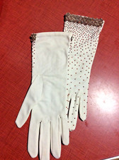 Gloves vintage women short wrist ivory beaded copper tones in graduated beading
