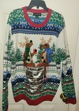 Mens Blizzard Bay Novelty Ugly Christmas Sweater M Beer Drinking Reindeer