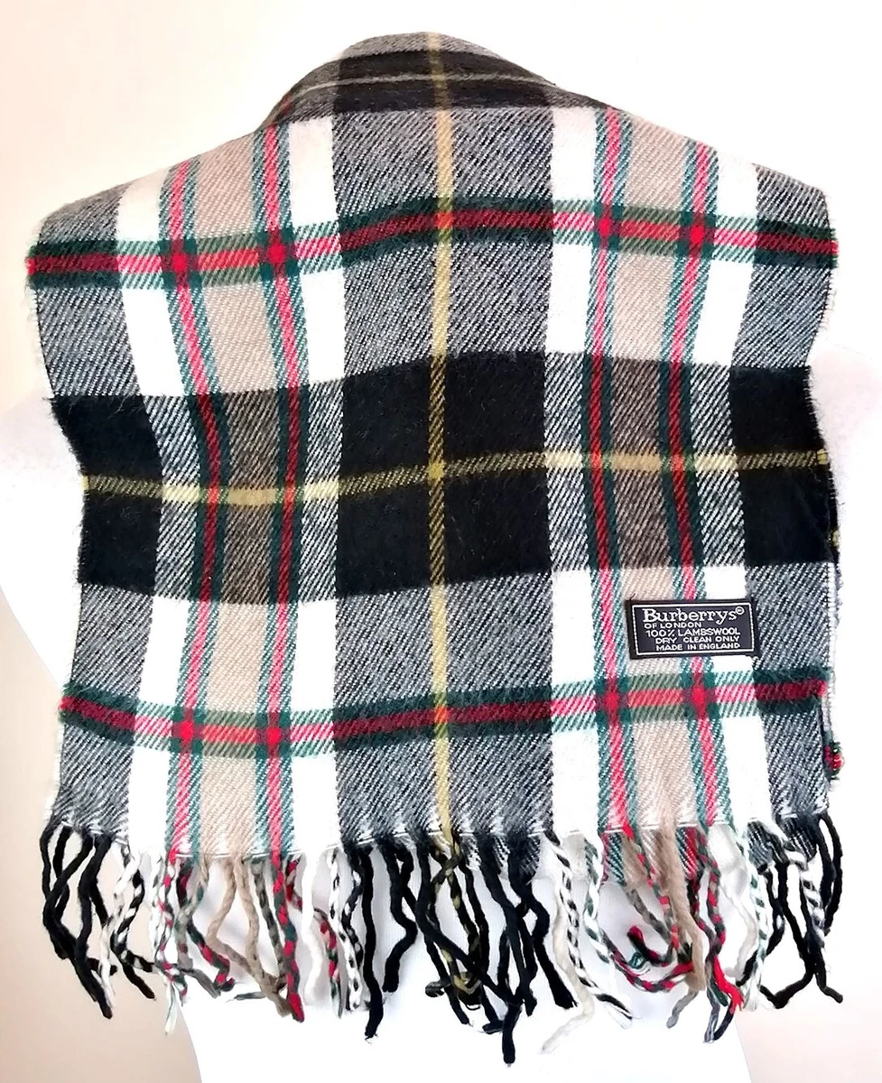 Mens Burberry Black White Tan Red Yellow Check Scarf One Size