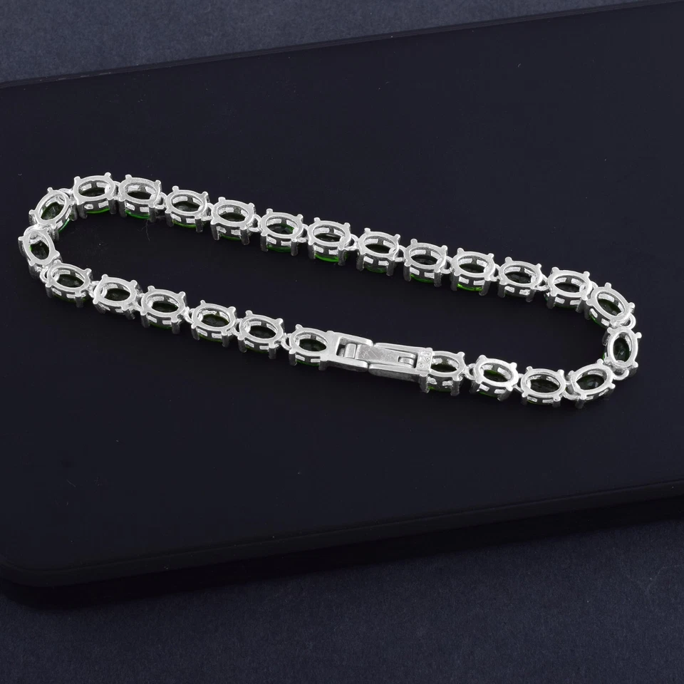 Nuevo Brazalete Diópsido Cromo Natural Plata de Ley 925 Joyería Regalo para Amigo Foto 2 de 3
