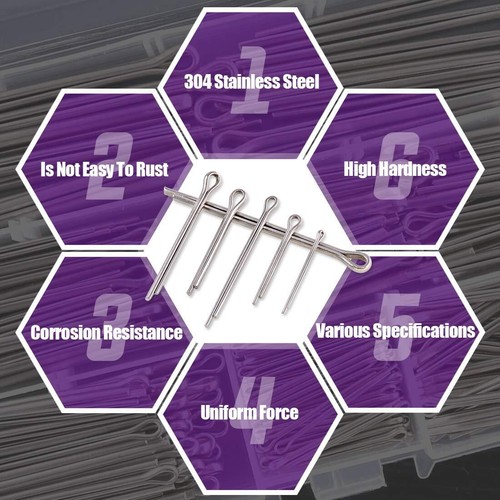 110Pcs 304 Stainless Steel Cotter Pin Clip Key Fastener Fitting Assortment Kit - Picture 4 of 11