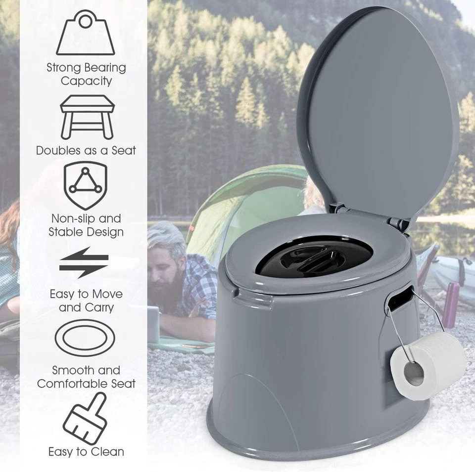 Vaso sanitário portátil de viagem com balde interno removível e suporte de papel removível - Imagem 4 de 4