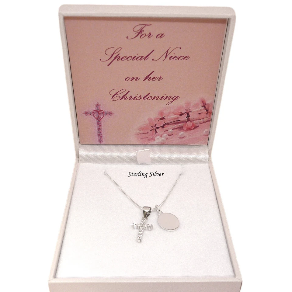 Collar De Plata Con Cristales Personalizado, Regalo De Bautizo Grabado Para Niña - Imagen 3 de 4