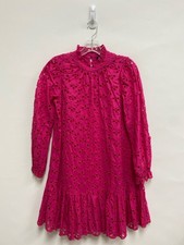 J Crew Size S Hot Pink Mock Neck Eyelet Ladies Dress