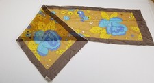Burmel floral hand rolled silk scarf 47"x13.5" rectangle blue yellow brown Japan
