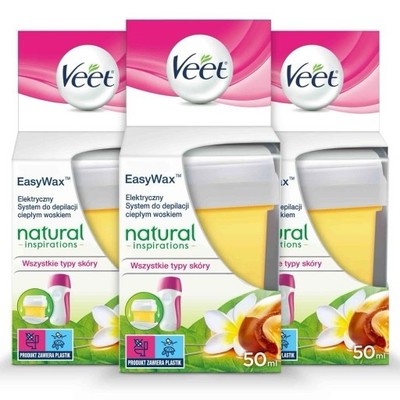 3x Veet Easy Wax Elektrischer Roll On Nachfüller alle Hauttypen für Beine & Körper 50ml