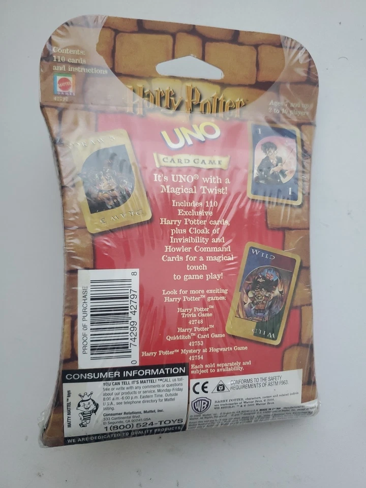 Mattel Harry Potter UNO Card Game Mattel 2000 w/ Troll in the Dungeon dicer - Image 2 of 4