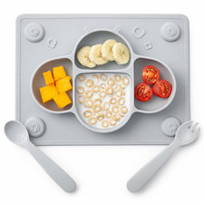 Suction Plates for Baby Placemat Spoon Fork Set for Toddlers, Silicone Baby Plat