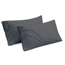 100 Egyptian Cotton Standard Size Pillowcases Set of 2, Dark Grey Solid Br...