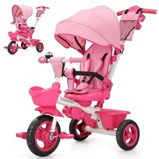 Toddler Tricycle 7 in 1 Push Handle 360 Swivel Seat Light Grey EOOWOY Stroller