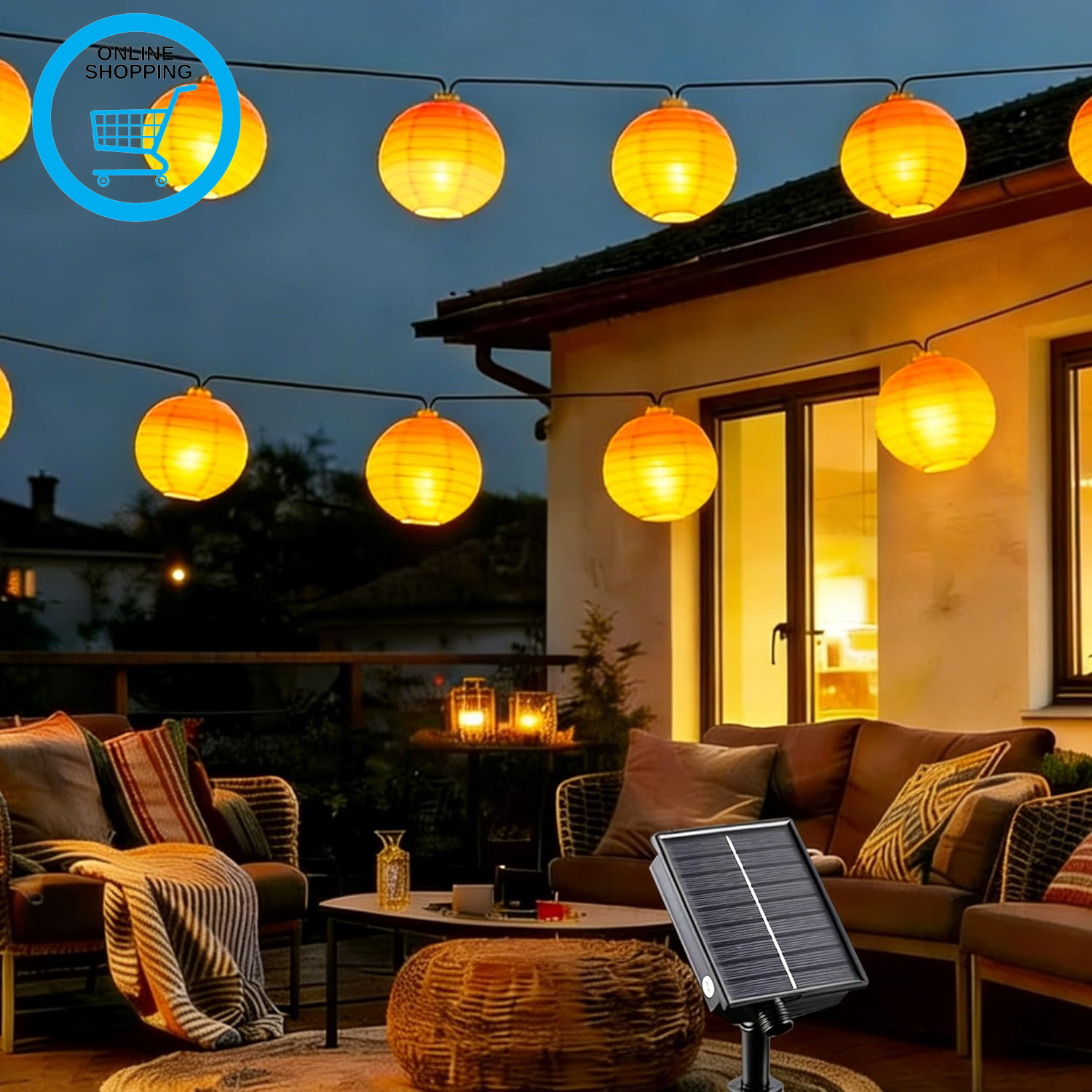 Solar Flame Lantern String Lights, 5M Outdoor String Lights with Realistic Flick