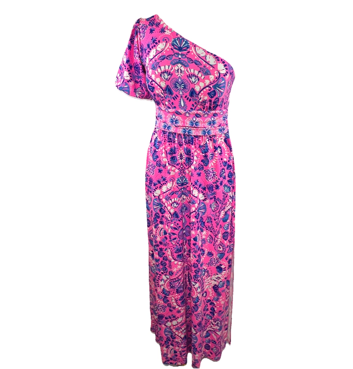 lilly pulitzer one shoulder maxi dress Lilly Pulitzer Solana One Shoulder Maxi Havana Pink Turtle Tidepool Engineered Knit Dress XXS at Amazon Women's Clothing store