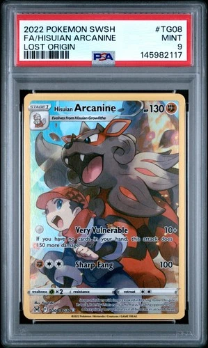 2022 POKEMON SWORD & SHIELD LOST ORIGIN #TG08 FULL ART/HISUIAN ARCANINE PSA 9