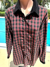 Talbots Blouse Black Red Green Check Plaid Womens shirt long sleeve L Large