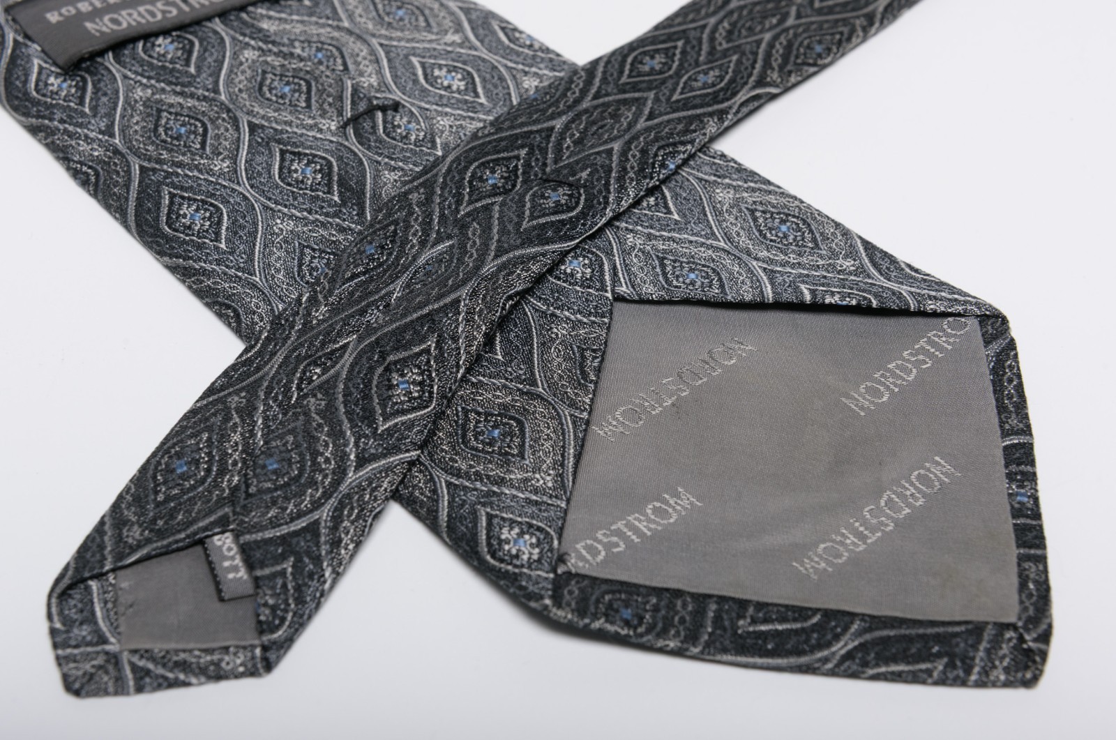 Robert Talbott Silk Necktie - Gray Geometric Patt… - image 3