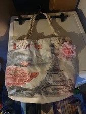Paris Zip Up Tote Bag With Rope Handles