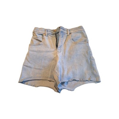 Express Super High Rise Mom Short Women 4 Regular Light Wash Denim Hem Cutoff