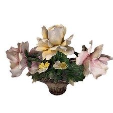 vintage capodimonte porcelain Elegant Flower Basket Arrangement Sculpture