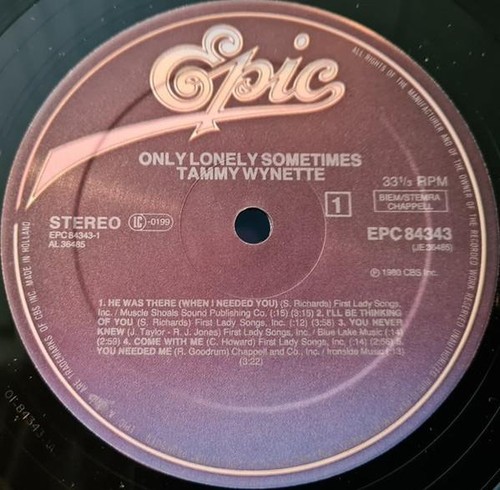 Tammy Wynette Only Lonely Sometimes LP vinyl Europe Epic 1980 EPC84343 - Picture 3 of 4