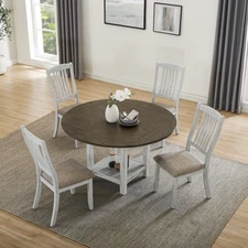 Expandable Brown and White Storage Dining Table + 4 Chairs, Brand New