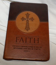Faith Journal Brown Faux Leather Notebook Hebrews 11:1 Scripture Gift 6" x 9"