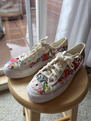 New w/o Box Keds x Rifle Paper Co. Embroidered Sneakers Shoes Sz 8 Artwork L12