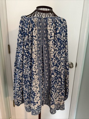 max studio london 3XL blue white floral long sleeve peasant blouse 
