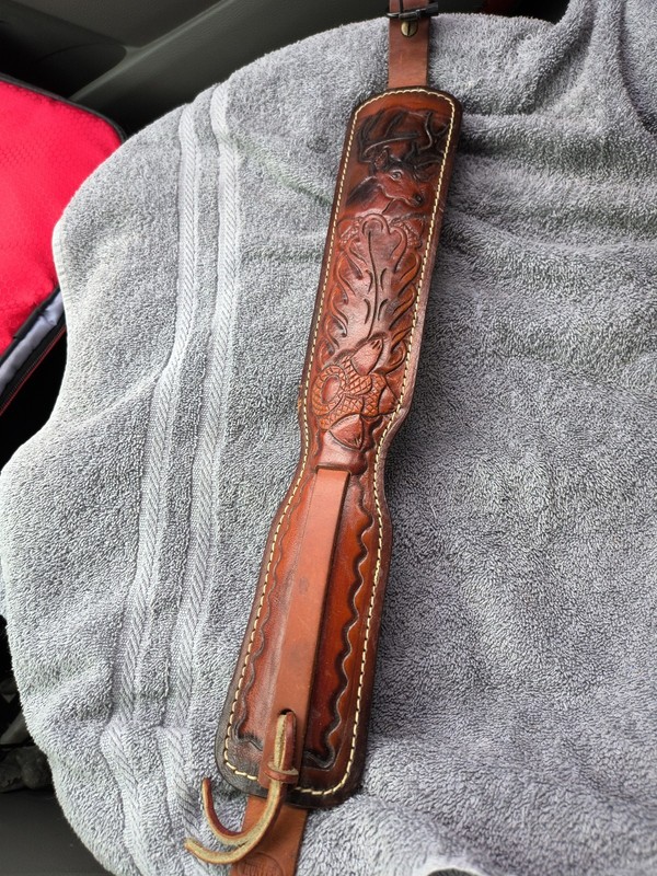 VTG Hunter Rifle Padded Sling Buck Deer Acorn Pattern Tooled Leather Adjustable 