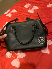 Michael Kors Black Saffiano Leather Satchel Top Handle Zip Bag MK Charm
