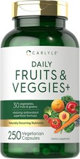 Fruits and Veggies Supplement  250 Capsules  Made with 30 Fruits and Vegetable