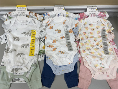 BURT'S BEES BABY Infant 4 Piece Set NB-12M Assorted Patterns Organic Cotton NEW