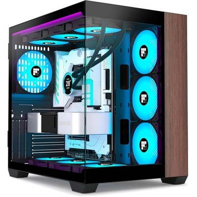 PC Gehäuse ATX mit ARGB Lüfter Mid-Tower Glass Gaming Schwarz Holz Type-C