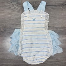 Vintage Stone Apparel Baby Blue Eyelet Lace Ruffle Romper 24 Months Made in USA