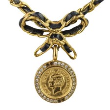 Chanel Coin Ribbon Necklace Women Gold One Size